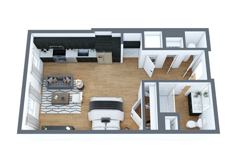 Floor plan for studio, 1 bath, 576 sqft